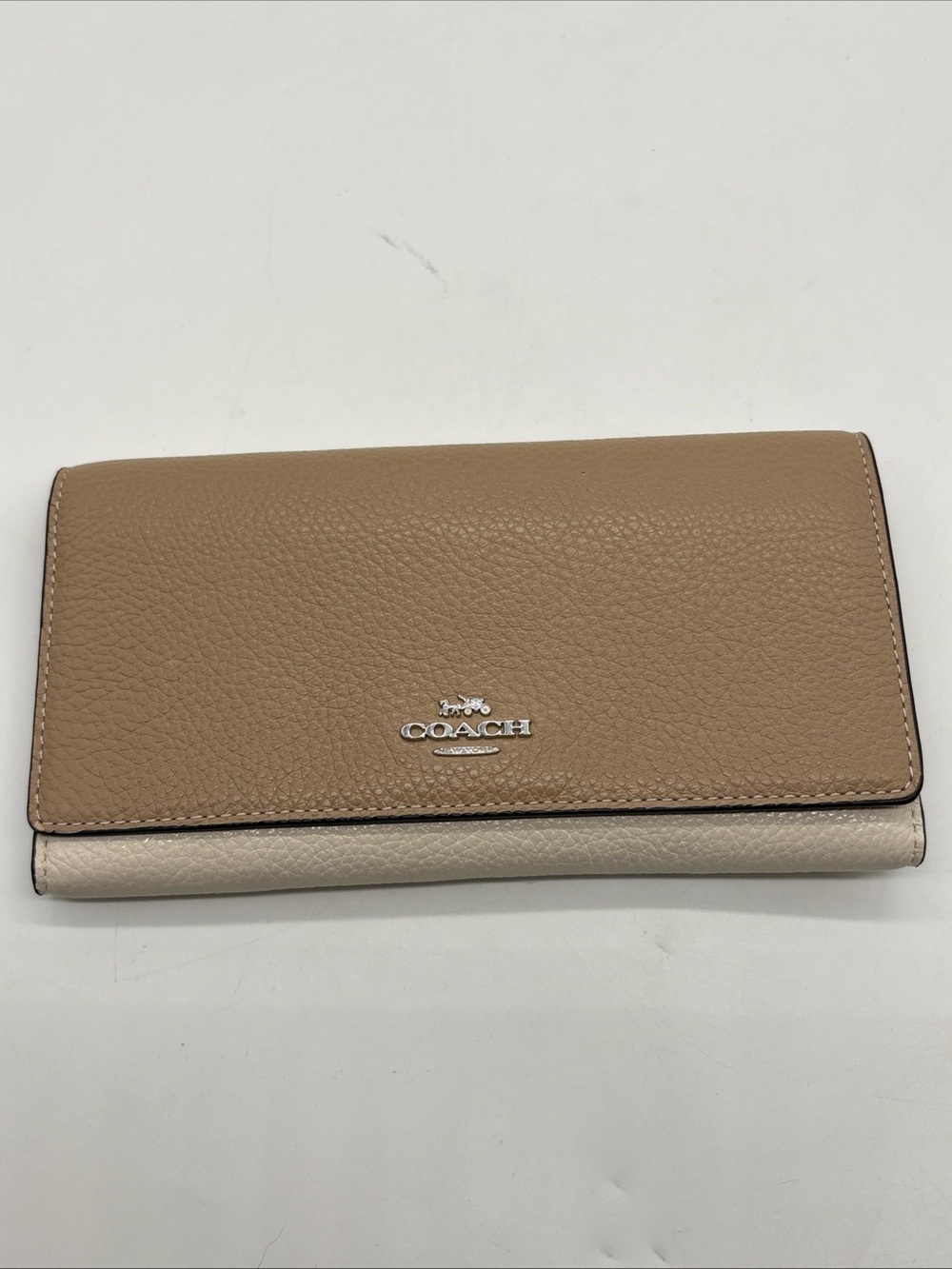 Coach Two-Tone Pebble Leather Continental Wallet - Tan & Cream